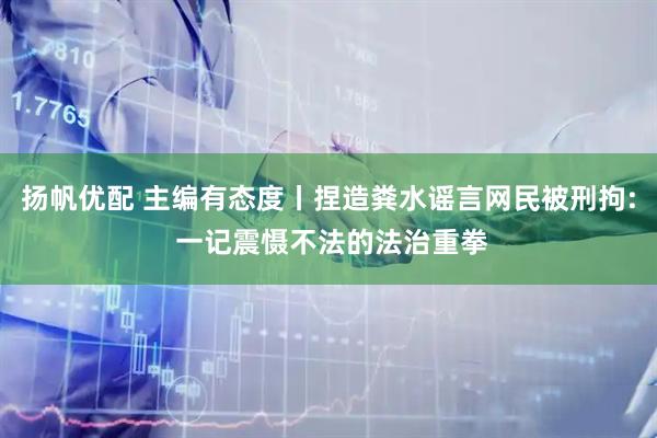 扬帆优配 主编有态度丨捏造粪水谣言网民被刑拘: 一记震慑不法的法治重拳