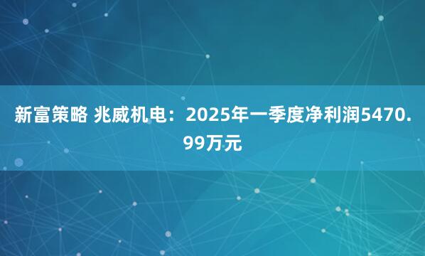 新富策略 兆威机电：2025年一季度净利润5470.99万元